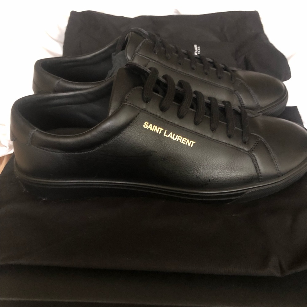 Saint Laurent Nero Black Leather Sneakers Sz 40 - Picture 3 of 7